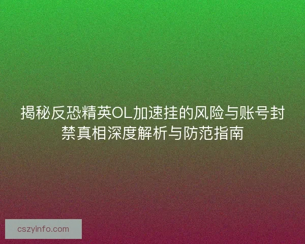 揭秘反恐精英OL加速挂的风险与账号封禁真相深度解析与防范指南