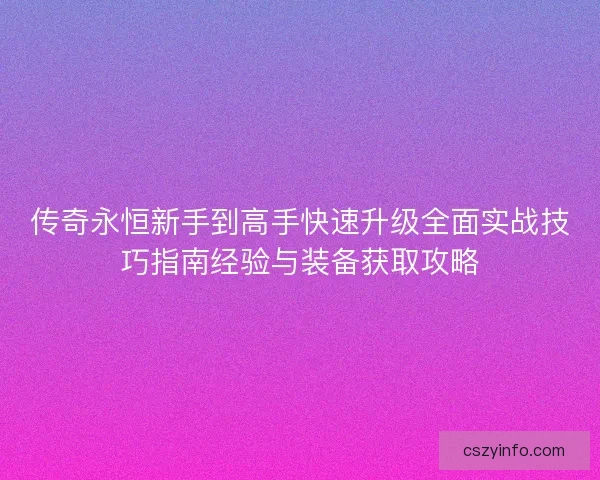 传奇永恒新手到高手快速升级全面实战技巧指南经验与装备获取攻略